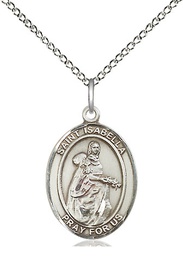 [8250SS/18SS] Sterling Silver Saint Isabella of Portugal Pendant on a 18 inch Sterling Silver Light Curb chain