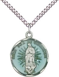 [2075ESS/24SS] Sterling Silver Our Lady of Guadalupe Pendant on a 24 inch Sterling Silver Heavy Curb chain