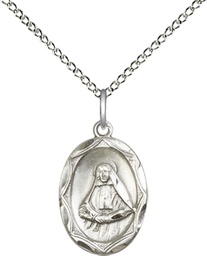 [0612OSS/18SS] Sterling Silver Saint Frances Cabrini Pendant on a 18 inch Sterling Silver Light Curb chain