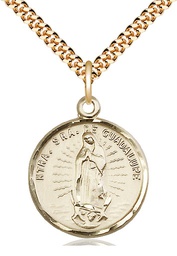 [2075GF/24G] 14kt Gold Filled Our Lady of Guadalupe Pendant on a 24 inch Gold Plate Heavy Curb chain