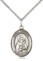 [8253SS/18SS] Sterling Silver Saint Victoria Pendant on a 18 inch Sterling Silver Light Curb chain