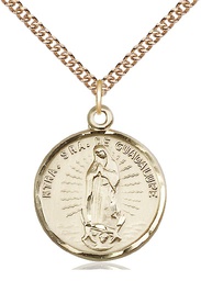 [2075GF/24GF] 14kt Gold Filled Our Lady of Guadalupe Pendant on a 24 inch Gold Filled Heavy Curb chain