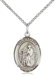 [8254SS/18SS] Sterling Silver Saint Aaron Pendant on a 18 inch Sterling Silver Light Curb chain