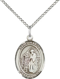 [8254SS/18SS] Sterling Silver Saint Aaron Pendant on a 18 inch Sterling Silver Light Curb chain