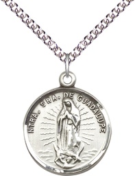 [2075SS/24SS] Sterling Silver Our Lady of Guadalupe Pendant on a 24 inch Sterling Silver Heavy Curb chain