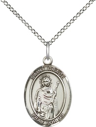 [8255SS/18SS] Sterling Silver Saint Grace Pendant on a 18 inch Sterling Silver Light Curb chain