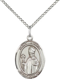 [8256SS/18SS] Sterling Silver Saint Austin Pendant on a 18 inch Sterling Silver Light Curb chain