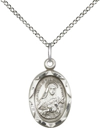 [0612TSS/18SS] Sterling Silver Saint Theresa Pendant on a 18 inch Sterling Silver Light Curb chain