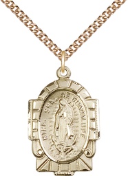 [2080GF/24GF] 14kt Gold Filled Our Lady of Guadalupe Pendant on a 24 inch Gold Filled Heavy Curb chain