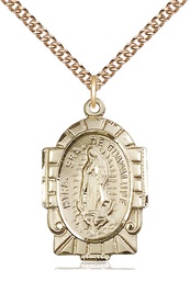 [2080GF/24GF] 14kt Gold Filled Our Lady of Guadalupe Pendant on a 24 inch Gold Filled Heavy Curb chain