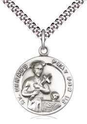 [0701GSS/24S] Sterling Silver Saint Gerard Pendant on a 24 inch Light Rhodium Heavy Curb chain