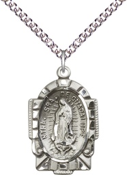 [2080SS/24SS] Sterling Silver Our Lady of Guadalupe Pendant on a 24 inch Sterling Silver Heavy Curb chain