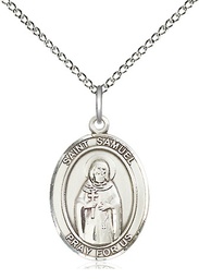 [8259SS/18SS] Sterling Silver Saint Samuel Pendant on a 18 inch Sterling Silver Light Curb chain