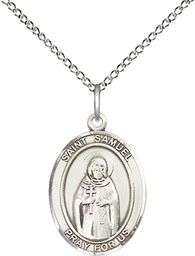 [8259SS/18SS] Sterling Silver Saint Samuel Pendant on a 18 inch Sterling Silver Light Curb chain