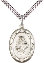 [0801DSS/24S] Sterling Silver Saint Anthony Pendant on a 24 inch Light Rhodium Heavy Curb chain