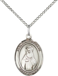 [8260SS/18SS] Sterling Silver Saint Hildegard von Bingen Pendant on a 18 inch Sterling Silver Light Curb chain