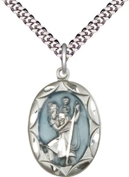[0801ECSS/24S] Sterling Silver Saint Christopher Pendant on a 24 inch Light Rhodium Heavy Curb chain