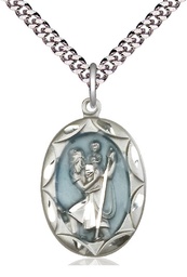 [0801ECSS/24S] Sterling Silver Saint Christopher Pendant on a 24 inch Light Rhodium Heavy Curb chain