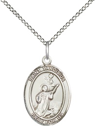 [8261SS/18SS] Sterling Silver Saint Tarcisius Pendant on a 18 inch Sterling Silver Light Curb chain