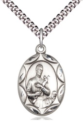 [0801GSS/24S] Sterling Silver Saint Gerard Pendant on a 24 inch Light Rhodium Heavy Curb chain