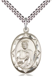 [0801JSS/24S] Sterling Silver Saint Jude Pendant on a 24 inch Light Rhodium Heavy Curb chain