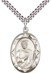 [0801JSS/24S] Sterling Silver Saint Jude Pendant on a 24 inch Light Rhodium Heavy Curb chain
