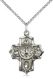 [2090SS/18SS] Sterling Silver 5-Way Pendant on a 18 inch Sterling Silver Light Curb chain