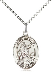 [8268SS/18SS] Sterling Silver Saint Colette Pendant on a 18 inch Sterling Silver Light Curb chain