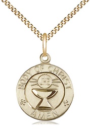 [2094GF/18G] 14kt Gold Filled Body of Christ Pendant on a 18 inch Gold Plate Light Curb chain