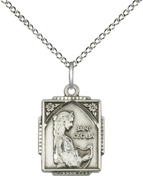 [0804CESS/18SS] Sterling Silver Saint Cecilia Pendant on a 18 inch Sterling Silver Light Curb chain