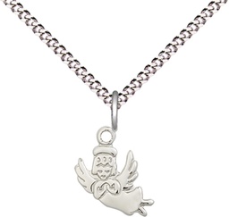 [2128SS/18S] Sterling Silver Guardian Angel Pendant on a 18 inch Light Rhodium Light Curb chain