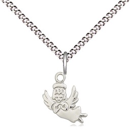 [2128SS/18S] Sterling Silver Guardian Angel Pendant on a 18 inch Light Rhodium Light Curb chain