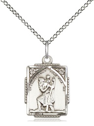 [0804CSS/18SS] Sterling Silver Saint Christopher Pendant on a 18 inch Sterling Silver Light Curb chain