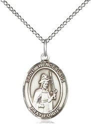[8273SS/18SS] Sterling Silver Saint Wenceslaus Pendant on a 18 inch Sterling Silver Light Curb chain