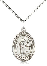 [8276SS/18SS] Sterling Silver Saint Isidore the Farmer Pendant on a 18 inch Sterling Silver Light Curb chain