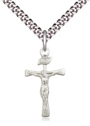 [2137SS/24S] Sterling Silver Maltese Crucifix Pendant on a 24 inch Light Rhodium Heavy Curb chain