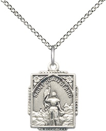 [0804JASS/18SS] Sterling Silver Saint Joan of Arc Pendant on a 18 inch Sterling Silver Light Curb chain