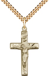 [2185GF/24G] 14kt Gold Filled Crucifix Pendant on a 24 inch Gold Plate Heavy Curb chain