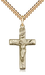 [2185GF/24G] 14kt Gold Filled Crucifix Pendant on a 24 inch Gold Plate Heavy Curb chain