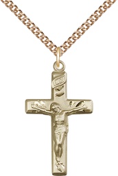 [2185GF/24GF] 14kt Gold Filled Crucifix Pendant on a 24 inch Gold Filled Heavy Curb chain