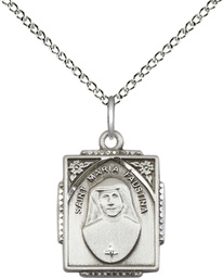 [0804MFSS/18SS] Sterling Silver Saint Maria Faustina Pendant on a 18 inch Sterling Silver Light Curb chain