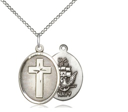 [0883SS6/18SS] Sterling Silver Cross Navy Pendant on a 18 inch Sterling Silver Light Curb chain