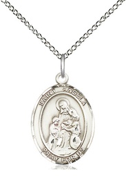 [8284SS/18SS] Sterling Silver Saint Angela Merici Pendant on a 18 inch Sterling Silver Light Curb chain