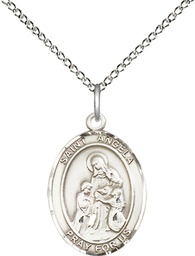 [8284SS/18SS] Sterling Silver Saint Angela Merici Pendant on a 18 inch Sterling Silver Light Curb chain