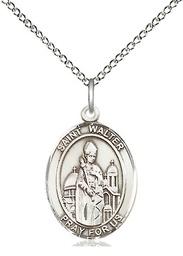 [8285SS/18SS] Sterling Silver Saint Walter of Pontnoise Pendant on a 18 inch Sterling Silver Light Curb chain