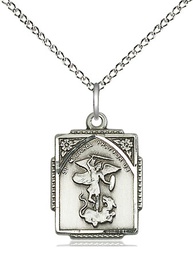 [0804RSS/18SS] Sterling Silver Saint Michael the Archangel Pendant on a 18 inch Sterling Silver Light Curb chain