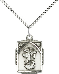 [0804RSS/18SS] Sterling Silver Saint Michael the Archangel Pendant on a 18 inch Sterling Silver Light Curb chain