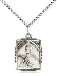 [0804TSS/18SS] Sterling Silver Saint Theresa Pendant on a 18 inch Sterling Silver Light Curb chain