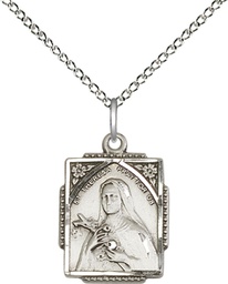 [0804TSS/18SS] Sterling Silver Saint Theresa Pendant on a 18 inch Sterling Silver Light Curb chain