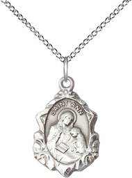 [0822ASS/18SS] Sterling Silver Saint Ann Pendant on a 18 inch Sterling Silver Light Curb chain